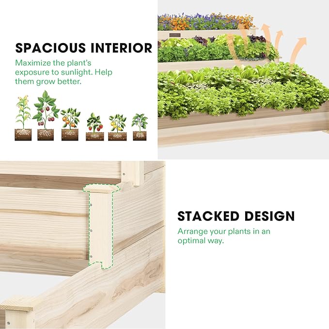 VIVOSUN 3-Tier Wooden Raised Garden Bed, Outdoor Wood Planter Kit - Image 6