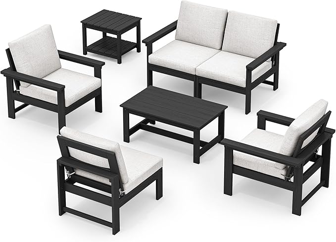 SERWALL HDPE Patio Furniture Set, 7-piece Outdoor Sectional Sofa Set, All - Image 9
