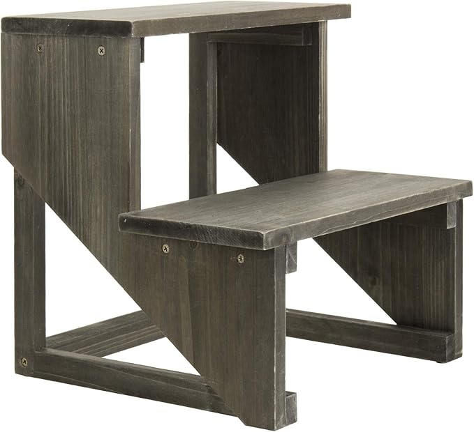 MyGift 2 Tier Rustic Dark Gray Wood Desktop Plant Rack, Farmhouse Style Planter - Image 6