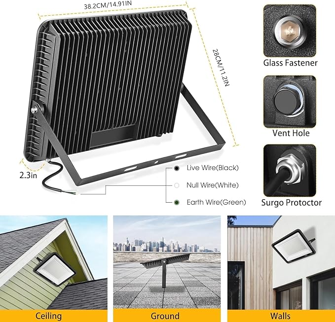 2 pack 300W LED Flood Light, Super Bright 42, 500LM 5000K Daylight IP66 - Image 3