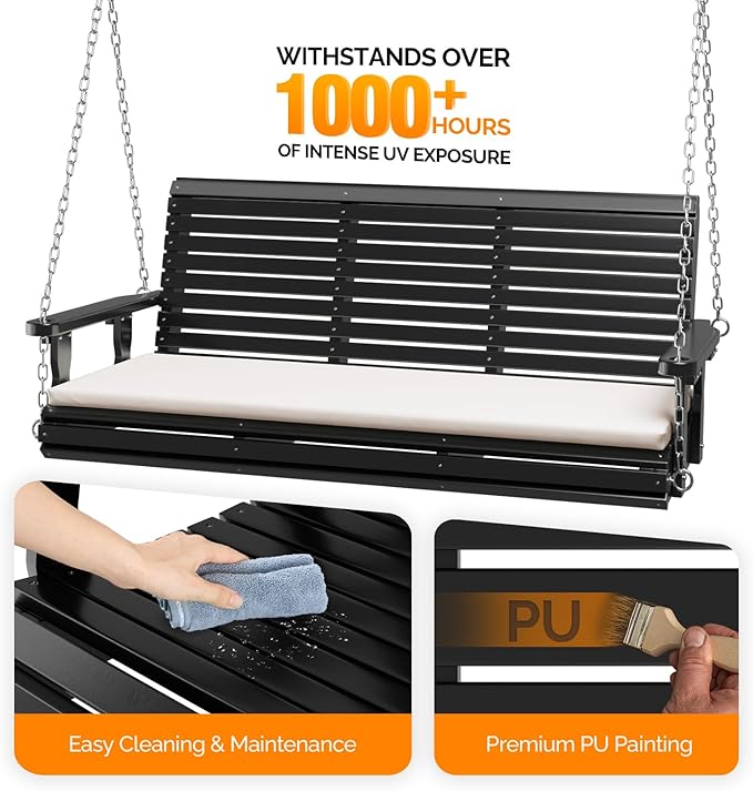 VINGLI Heavy Duty 880 LBS Patio Wooden Porch Swing Outdoor - Image 3
