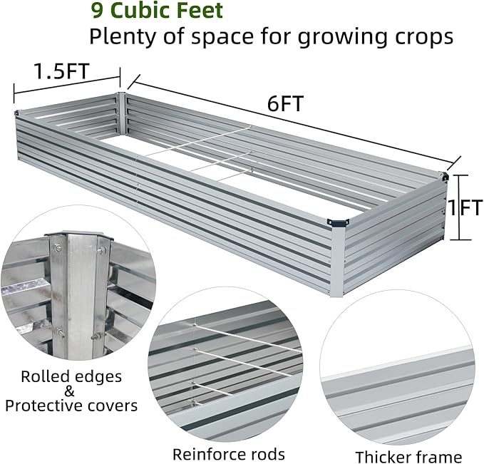 2 Pack 6x1.5x1FT Galvanized Raised Garden Beds Kit Outdoor Metal Gardening - Image 2