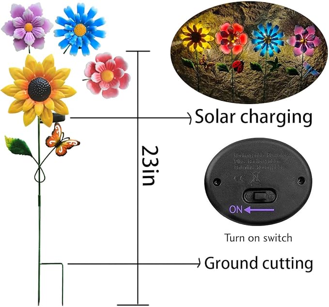 Solar Garden Stakes Lights for Outdoor Decor, 4 Pack Waterproof Metal Art Stick - Image 3