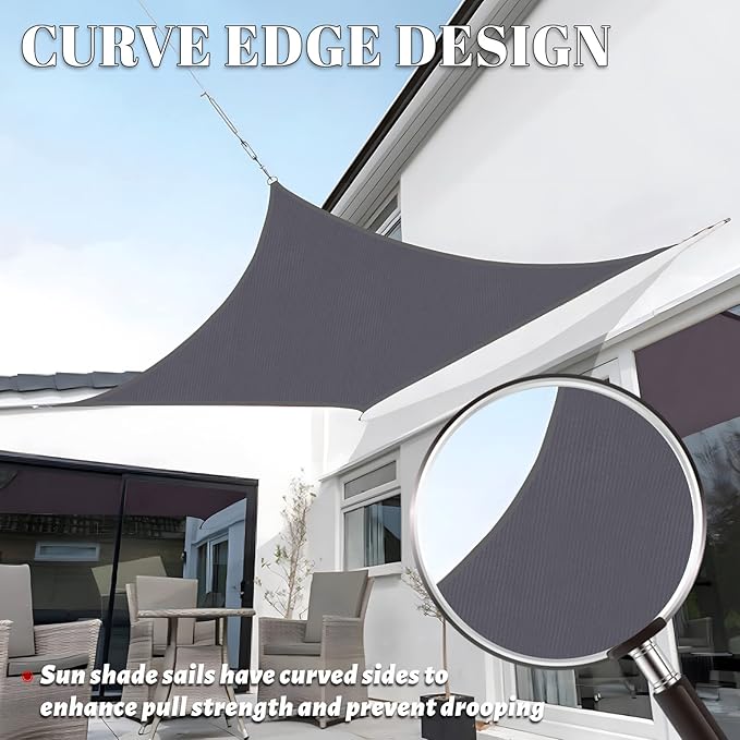 SUNLAX Custom Size 8' x 19' Dark GreySun Shade Sail Canopy Commercial Rectangle - Image 3