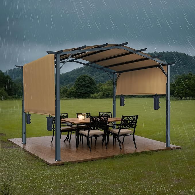 VEVOR 10 x 10 ft Outdoor Pergola, Arched Top Metal Pergola, Retractable Pergola - Image 8