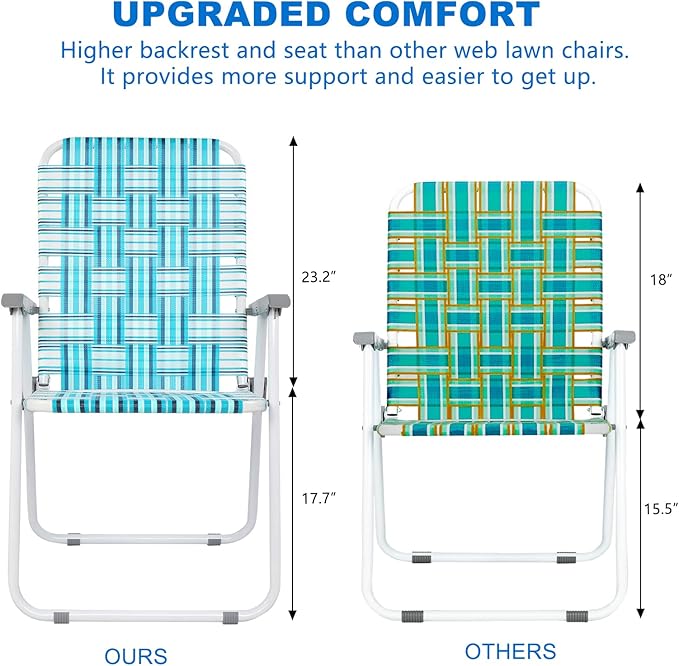 VINGLI Patio Lawn Webbed Folding Chairs Set of 2, Outdoor Beach Chair Portable - Image 3