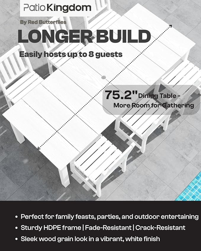 7-Piece White Outdoor Dining Set - Image 2