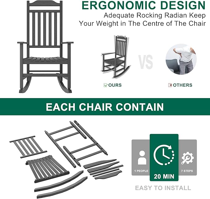 Patio Rocking Chair Outdoor Set of 4, Weather Resistant Poly Resin Oversized - Image 6