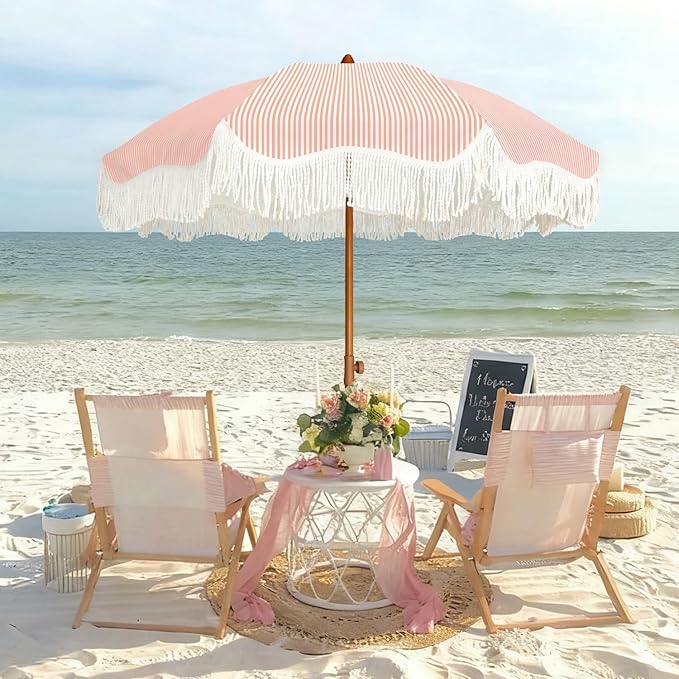 AMMSUN Boho Fringe Umbrella Outdoor Patio, 6.5ft UPF50+ Picnic Umbrella - Image 8