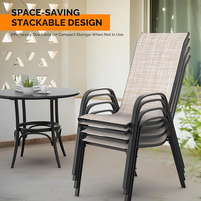 VINGLI Patio Chairs Set of 8 – Stackable Outdoor Dining Chairs - Image 6