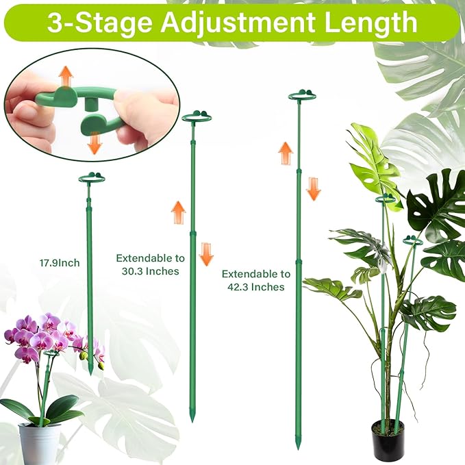Extendable Plant Stakes, Adjustable Length from 17.9IN to 42.3IN Monstera - Image 4