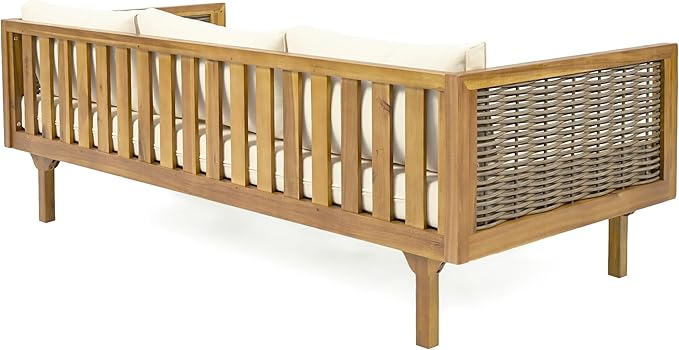 Merax 67.5" Outdoor Patio Daybed 3 Seater Sofa Bed, Acacia Wood Frame - Image 7