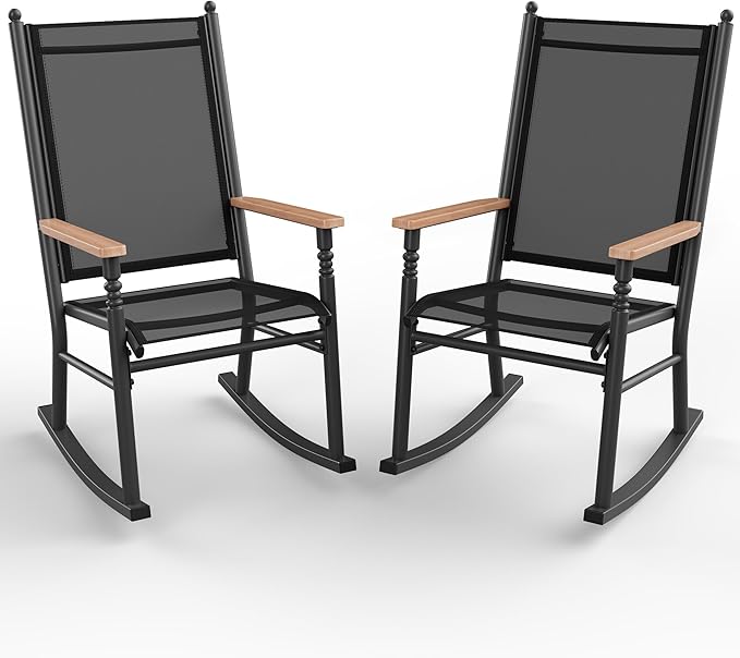 Shintenchi Outdoor Rocking Chairs Set of 2, Upgraded High Back Patio Rocking by Shintenchi
