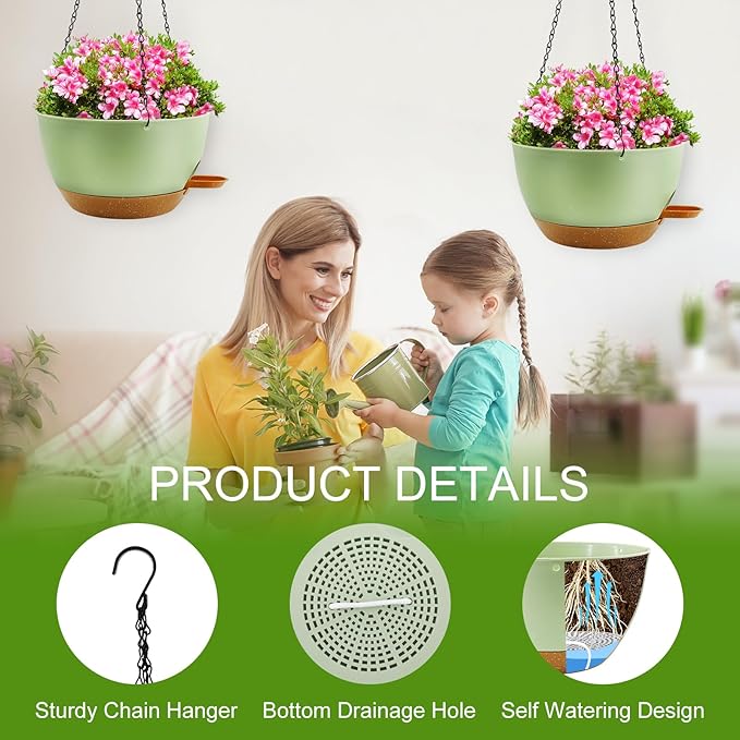 10 inch Hanging Planters for Indoor Plants, 3 Pack Self-Watering Hanging - Image 4