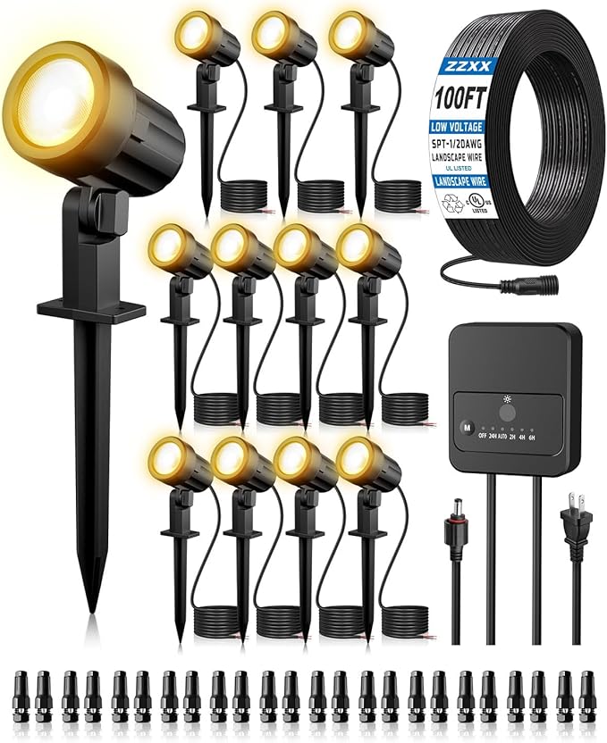 ZZXX All-in-One Low Voltage Landscape Lighting Kit, 2700K Waterproof Landscape by ZZXX