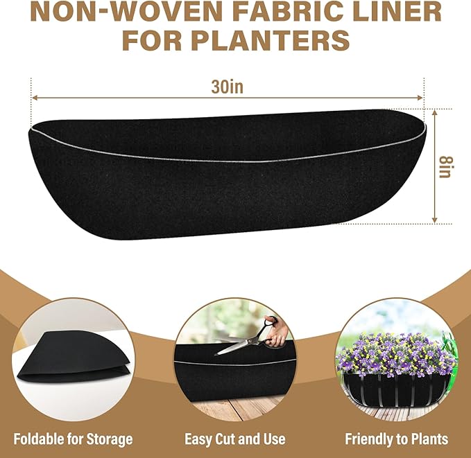 Riare 4 Pack 30 Inch Black Felt Window Box Liners- Fabric Trough Planter Basket - Image 2