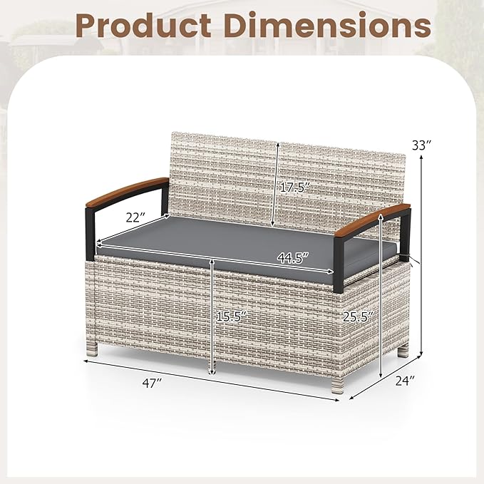 RELAX4LIFE Wicker Outdoor Storage Bench, Rattan Deck Box w/Protective Liner - Image 2