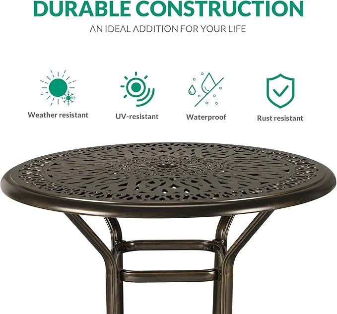 VIVIJASON 3-Piece Patio Swivel Bar Stools Set, All Weather Cast Aluminum - Image 4