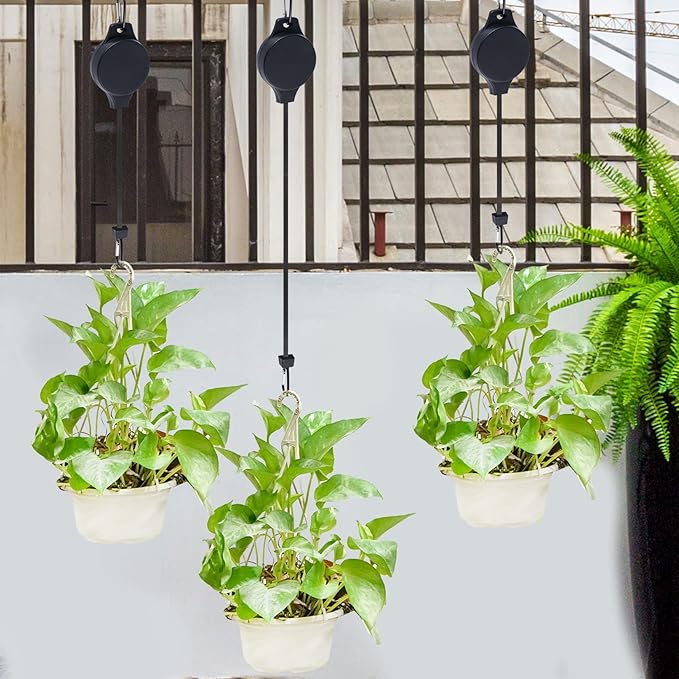 6pcs Plant Pulley Retractable Hanger Easy Reach Plant Pulley Adjustable Height - Image 5