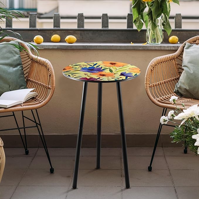 Party Zealot 2 Packs Metal Floral Round Side Table 13.2" Small Outdoor Patio - Image 8