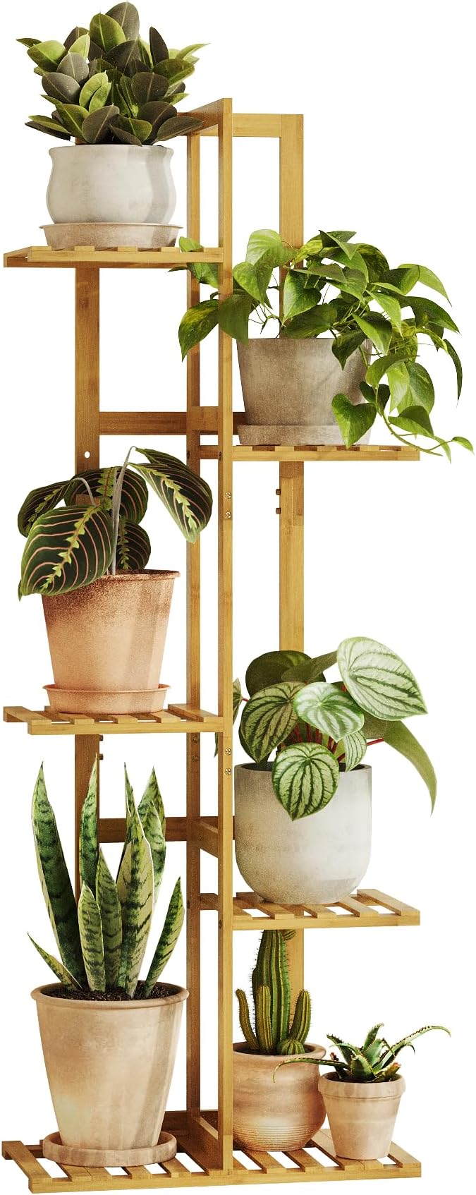Bamworld Bamboo Plant Stand Indoor 5 Tiered Plant Shelf Outdoor Corner Plant - Image 7