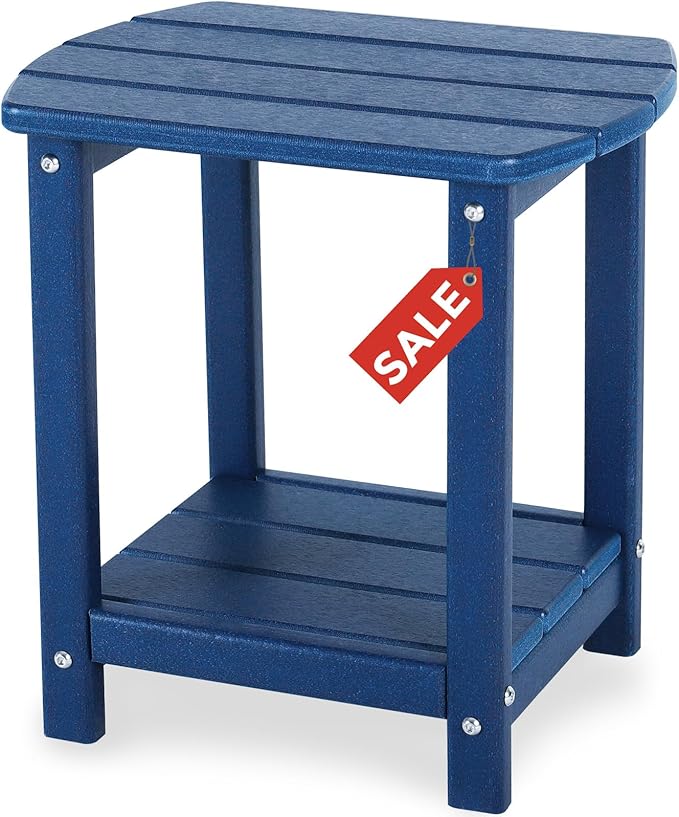 Adirondack Square Outdoor Side Table, 2-Tier Storage Patio Side Table, HDPE End by GARDENSTAR