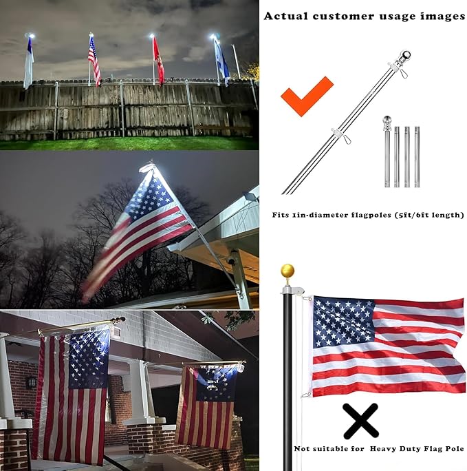 Solar Flag Pole Light, Bright White 6000k Flagpole Light Upgrade Solar Powered - Image 8