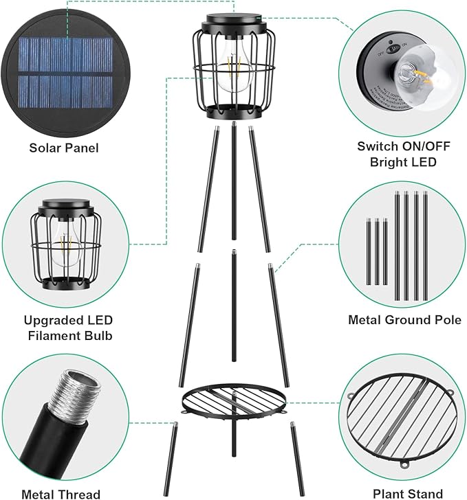 2 Pack Solar Lights with Plant Stand, Outdoor Floor Lamp, Waterproof Solar LED - Image 6