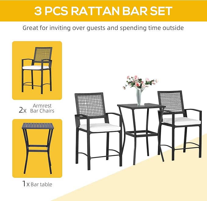 Outsunny 3pcs Patio Bar Set - Image 3