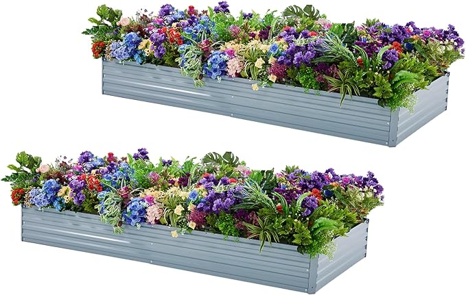 2 Pack 6x3x1FT Galvanized Raised Garden Beds Kit Outdoor Metal Gardening by Meberam