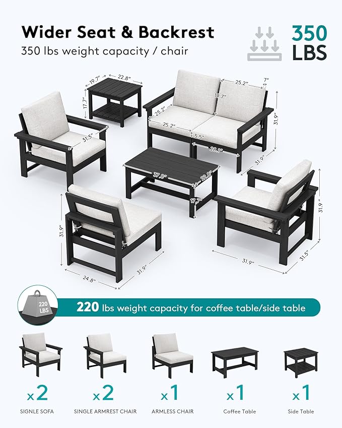 SERWALL HDPE Patio Conversation Set, 6-piece Sectional Outdoor Furniture Set - Image 2