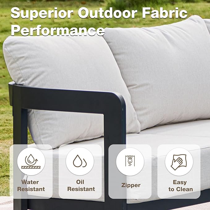 Outdoor Couch Aluminum Patio Furniture, 3-Seat All-Weather Metal Modern Patio - Image 3