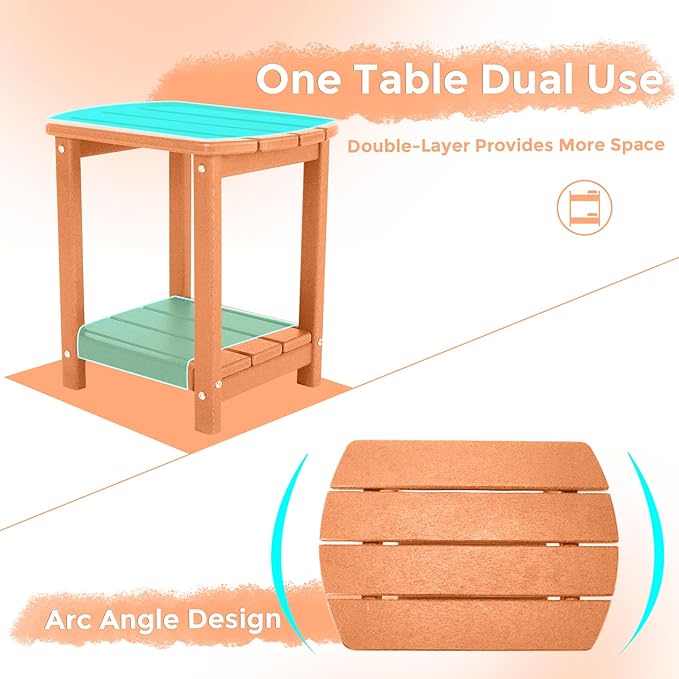 Adirondack Square Outdoor Side Table, 2-Tier Storage Patio Side Table, HDPE End - Image 4