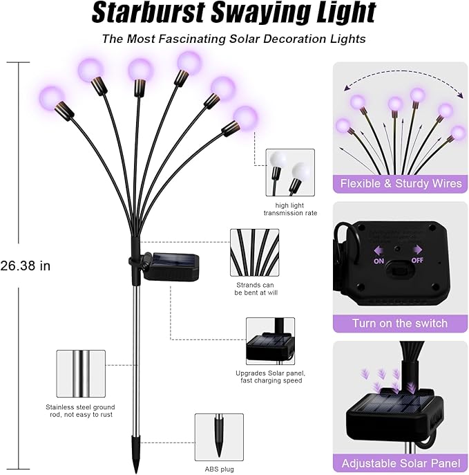 Solar Garden Lights Outdoor, Waterproof Solar Powered Lights - Image 2