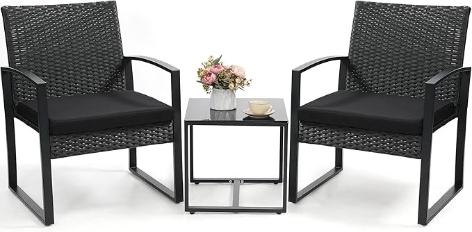 3 Piece Wicker Patio Bistro Set, Rattan Conversation Set by Murago