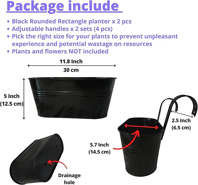 LaLaGreen Rail Planter Outdoor Plants Black Metal Iron Fence Hanging Flower - Image 2