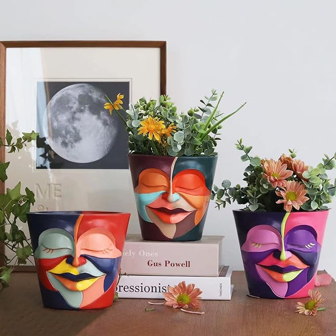 GUGUGO Abstract Rainbow Head Planter, Unique Face Plant Pot - Image 6