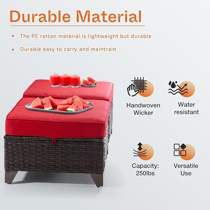 Joyside Patio Ottoman Set of 2, All Weather Outdoor Rattan Ottomans Patio - Image 4