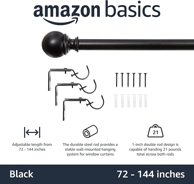 Amazon Basics Sturdy Adjustable Curtain Rod - Image 2