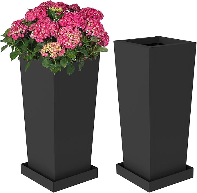 Tall Outdoor Planters Set of 2, 26 inch Tall Planters by Toriexon