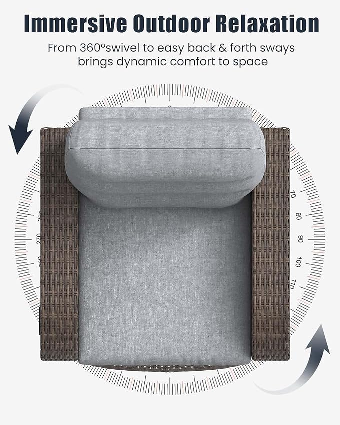 Outdoor Swivel Recliner Chair, All-Weather Wicker Reclining Patio Chair - Image 7
