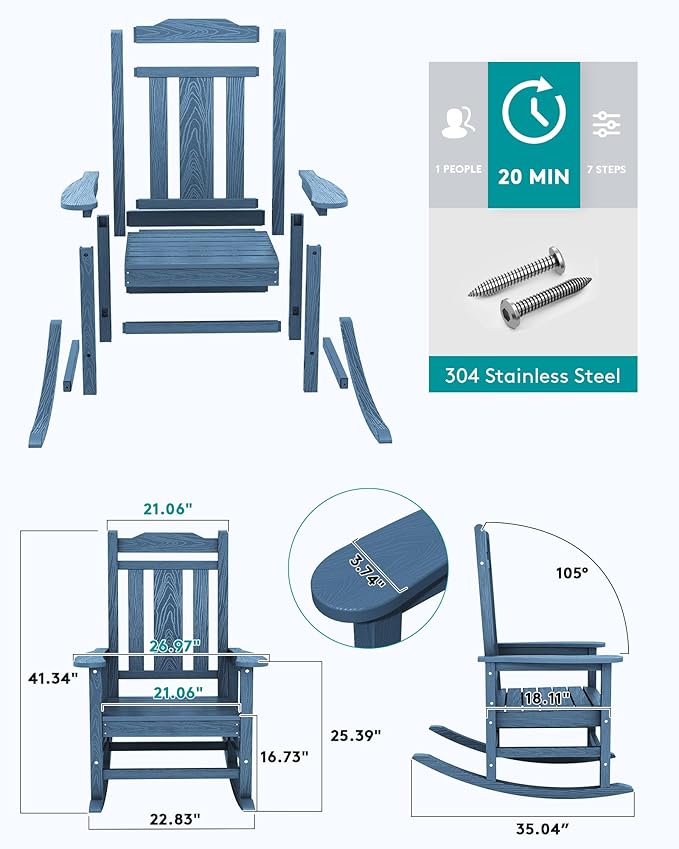 SERWALL Oversized Rocking Chair Set of 4 Outdoor, HDPE Outdoor Rocking Chair - Image 4