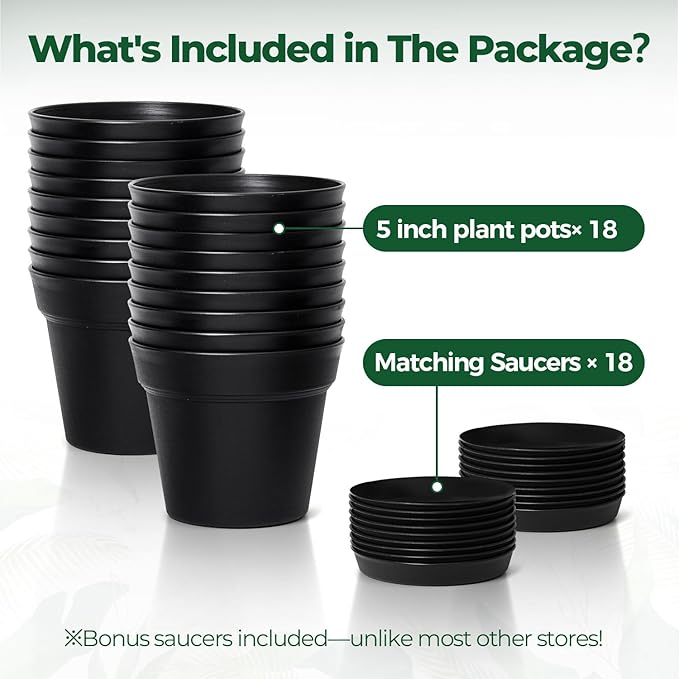T4U Flower Pots 18-Pack, 5 Inch Plant Pot - Image 6