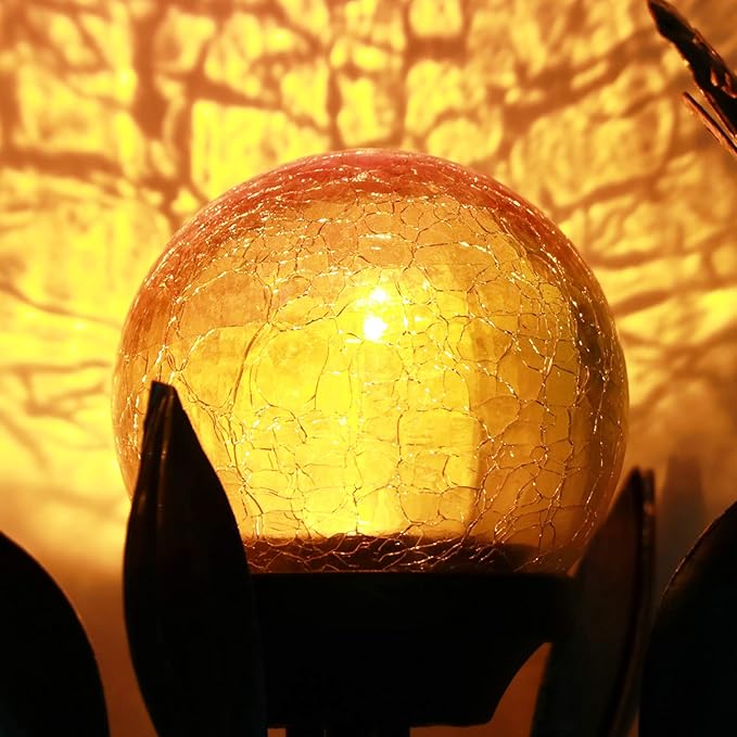 VCUTEKA Solar Lights Outdoor Metal Garden Stake Waterproof Crackle Glass Globe - Image 9