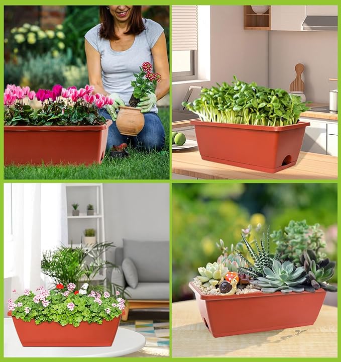 Window Box Planter, 7 Pack Plastic Vegetable Flower Planters Boxes 17 Inches - Image 7