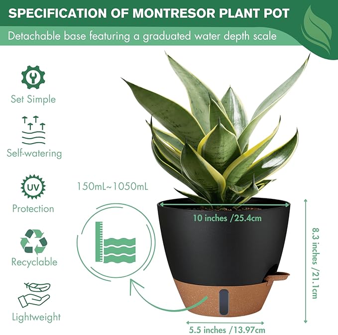 2 Pack 10 inch Plant Pots, PP Plastic Self Watering Plant Pot - Image 6
