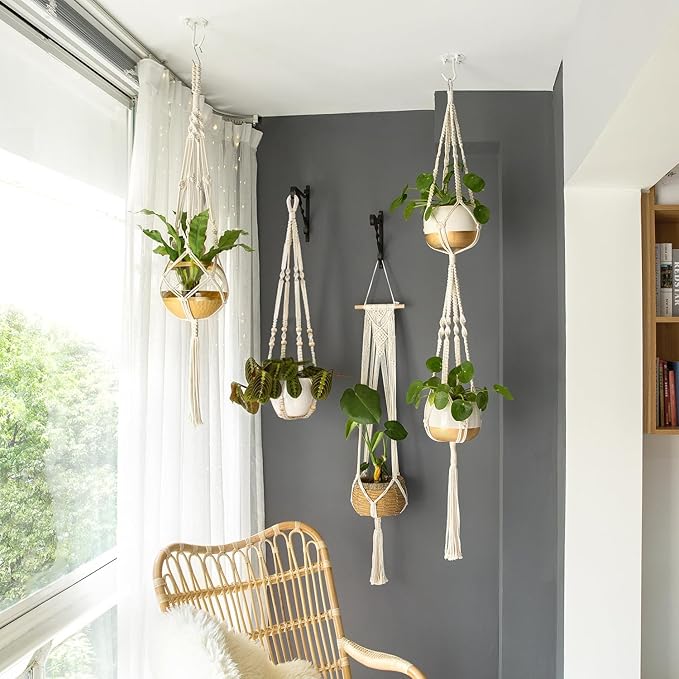 Mkono Macrame Plant Hangers Set of 4 Indoor Hanging Planter Basket Wall - Image 8