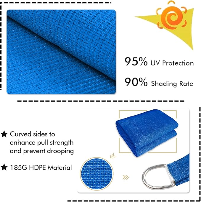 KANAGAWA Sun Shade Sail 7'x13' Blue Rectangle UV Block Canopy Awning Shelter - Image 3