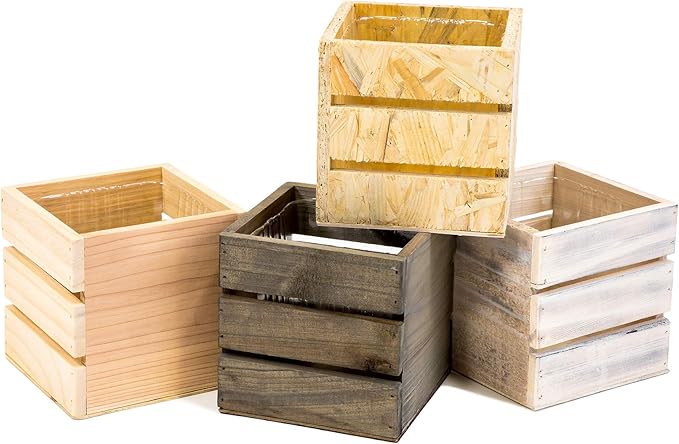 Wood Planter Box with Wine Crate Styled, 5 Inch Square, Plastic Liner, Garden - Image 3