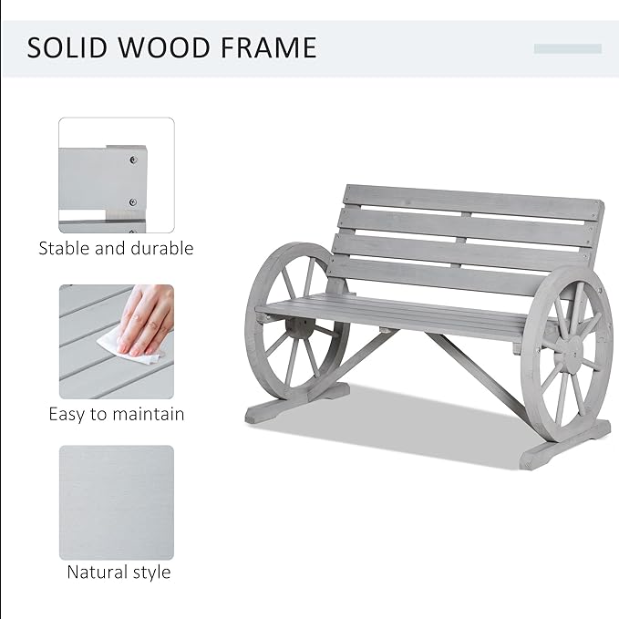 Outsunny 41" Wooden Wagon Wheel Bench, Rustic Outdoor Patio Weather Resistance - Image 4